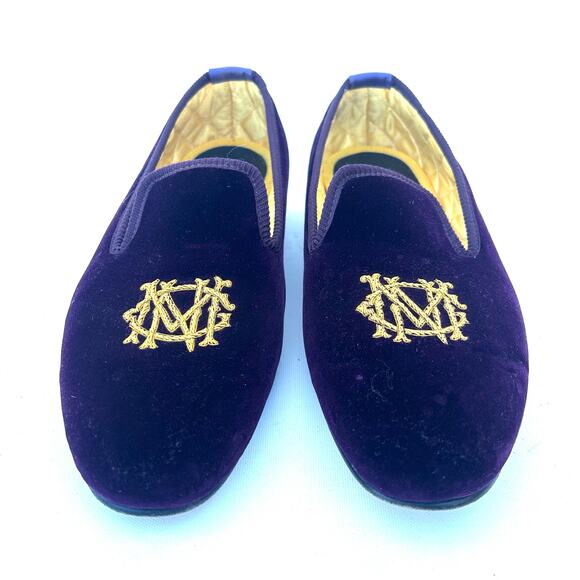 Shipton & Heneage Men’s Velvet Smoking Slippers Loafers Purple Gold Quilted US 9 - Picture 2 of 8
